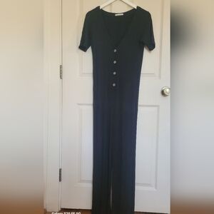 Reformation Camille Rib Knit V-neck Jumpsuit Black Size L